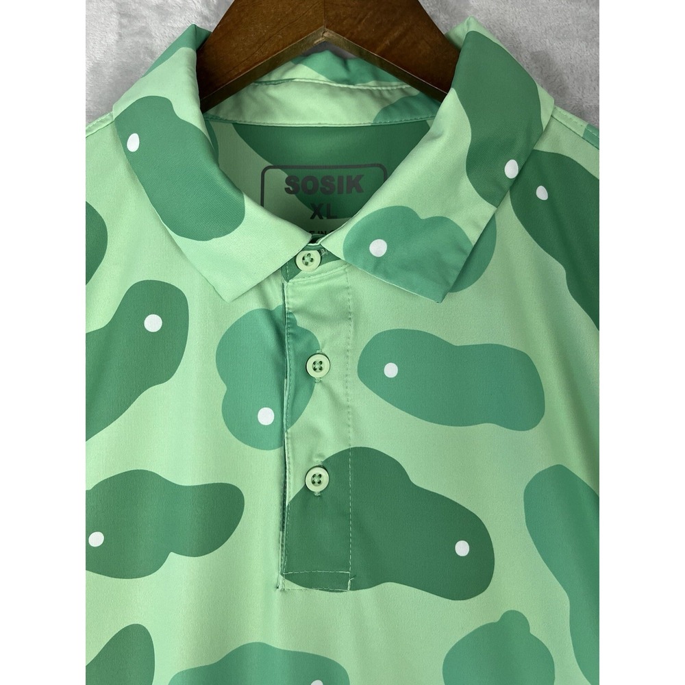 SOSIK Men Golf Polo XL Green Golf Putting Print Stretch Short Sleeve Performance
